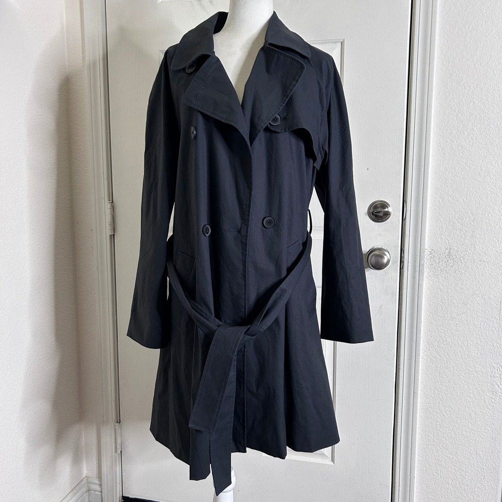 Quince Comfort Stretch Trench Coat Midnight Black Women XL Double Breasted NWT